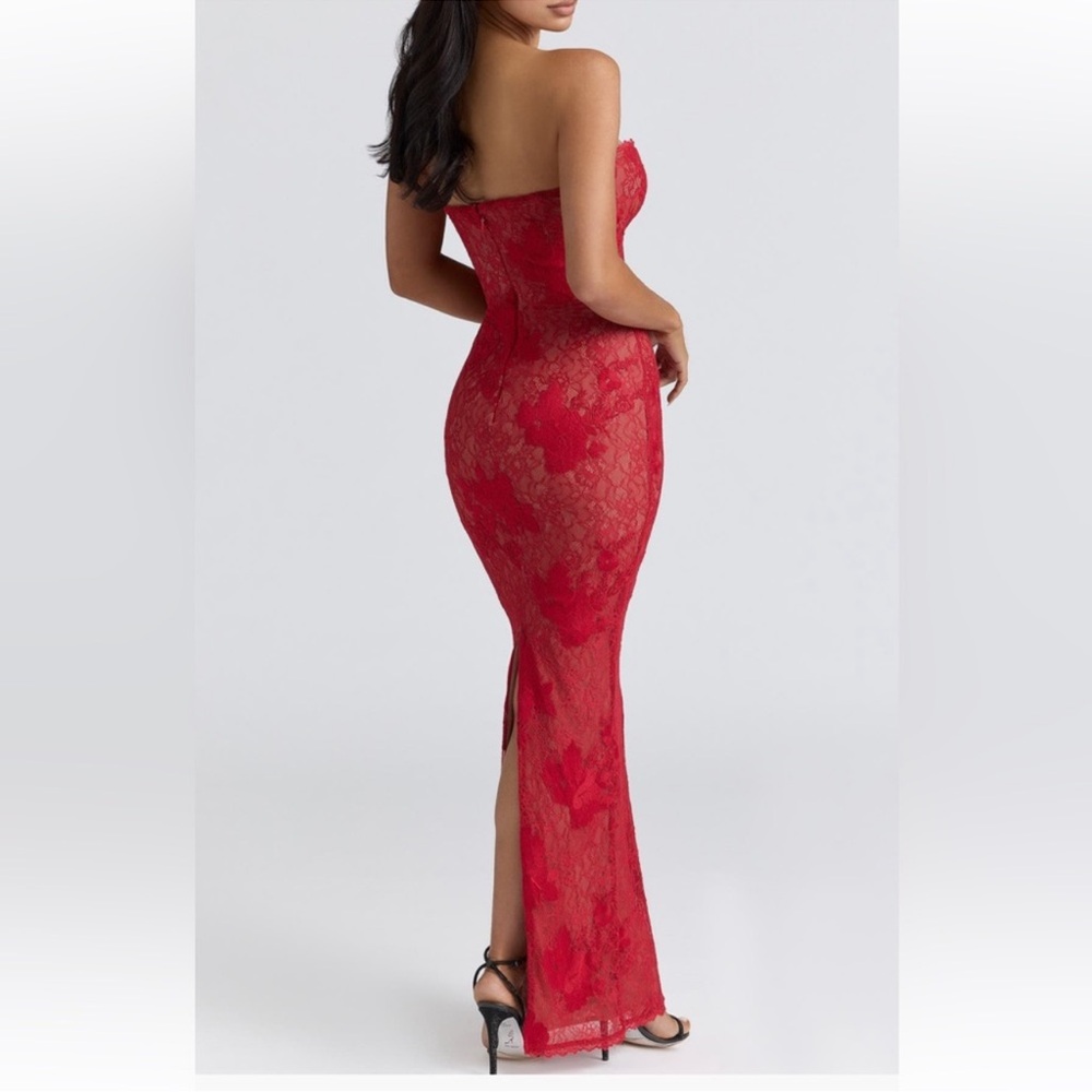 House of CB Lucienne Strapless Maxi Dress Red Lace Corset Gown Size Small - Picture 2 of 7